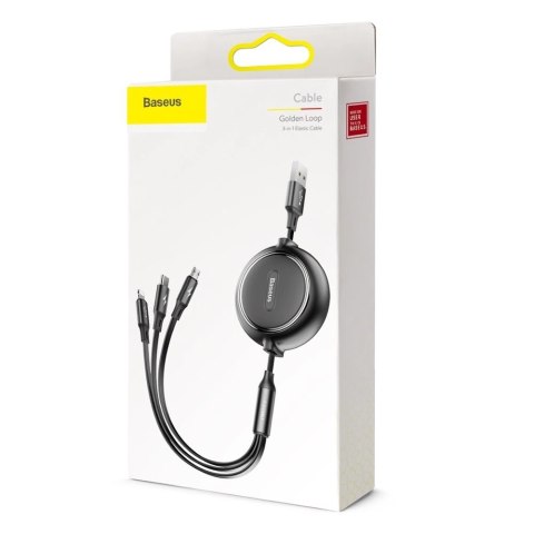 Baseus Golden Loop rozwijany kabel 3w1 USB - micro USB / Lightning / USB-C 3.5A 35cm - 120cm czarny (CAMLT-JH01) Baseus Golden Loop rozwijany kabel 3w1 USB - micro USB / Lightning / USB-C 3.5A 35cm - 120cm czarny (CAMLT-JH01)