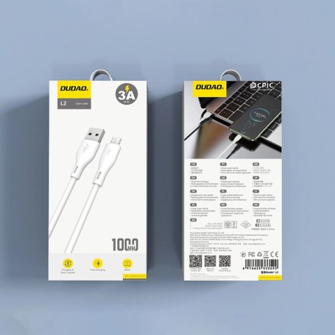 Dudao przewód kabel USB / micro USB 3A 1m biały (L2M 1m white) Dudao przewód kabel USB / micro USB 3A 1m biały (L2M 1m white)
