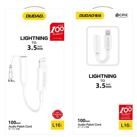 Dudao adapter audio przejściówka do słuchawek z Lightning na mini jack 3,5 mm biały (L16i white) Dudao adapter audio przejściówka do słuchawek z Lightning na mini jack 3,5 mm biały (L16i white)