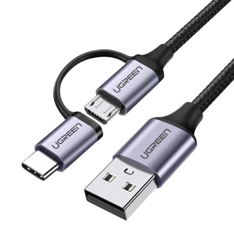 Ugreen kabel przewód 2w1 USB - micro USB / USB Typ C 1m 2,4A czarny (30875) Ugreen kabel przewód 2w1 USB - micro USB / USB Typ C 1m 2,4A czarny (30875)