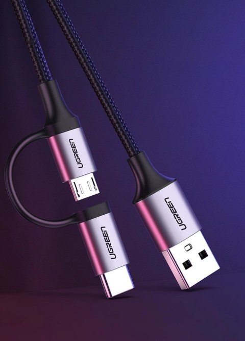 Ugreen kabel przewód 2w1 USB - micro USB / USB Typ C 1m 2,4A czarny (30875) Ugreen kabel przewód 2w1 USB - micro USB / USB Typ C 1m 2,4A czarny (30875)
