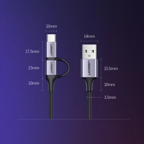 Ugreen kabel przewód 2w1 USB - micro USB / USB Typ C 1m 2,4A czarny (30875) Ugreen kabel przewód 2w1 USB - micro USB / USB Typ C 1m 2,4A czarny (30875)