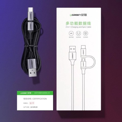 Ugreen kabel przewód 2w1 USB - micro USB / USB Typ C 1m 2,4A czarny (30875) Ugreen kabel przewód 2w1 USB - micro USB / USB Typ C 1m 2,4A czarny (30875)