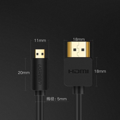 Ugreen kabel przewód HDMI - micro HDMI 19 pin 2.0v 4K 60Hz 30AWG 1,5m czarny (30102) Ugreen kabel przewód HDMI - micro HDMI 19 pin 2.0v 4K 60Hz 30AWG 1,5m czarny (30102)