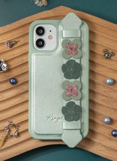 Kingxbar Sweet Series żelowe etui ozdobione oryginalnymi Kryształami Swarovskiego z podstawką iPhone 12 mini zielony Kingxbar Sweet Series żelowe etui ozdobione oryginalnymi Kryształami Swarovskiego z podstawką iPhone 12 mini zielony