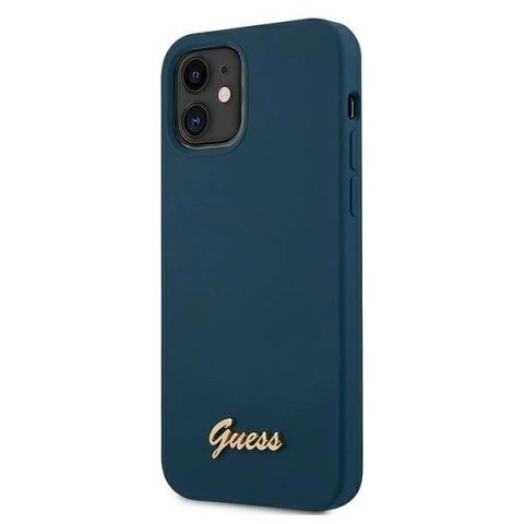 Etui Guess Metal Logo Script na iPhone 12 mini - niebieskie Etui Guess Metal Logo Script na iPhone 12 mini - niebieskie
