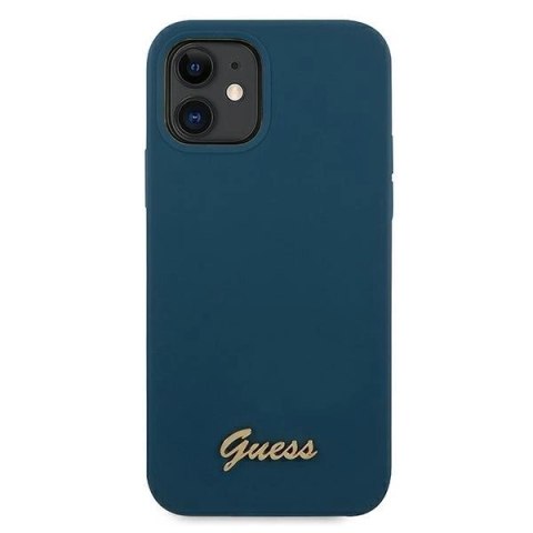 Etui Guess Metal Logo Script na iPhone 12 mini - niebieskie Etui Guess Metal Logo Script na iPhone 12 mini - niebieskie