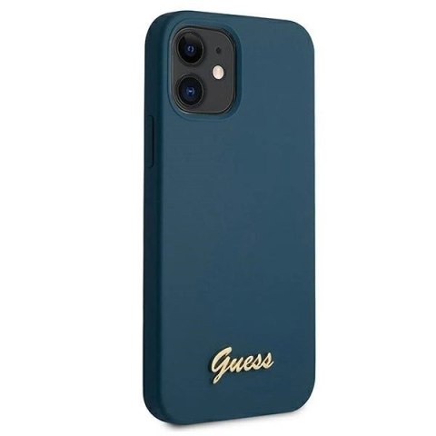 Etui Guess Metal Logo Script na iPhone 12 mini - niebieskie Etui Guess Metal Logo Script na iPhone 12 mini - niebieskie