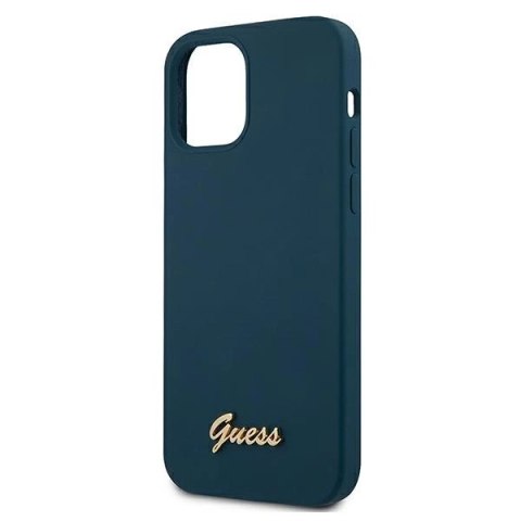 Etui Guess Metal Logo Script na iPhone 12 mini - niebieskie Etui Guess Metal Logo Script na iPhone 12 mini - niebieskie