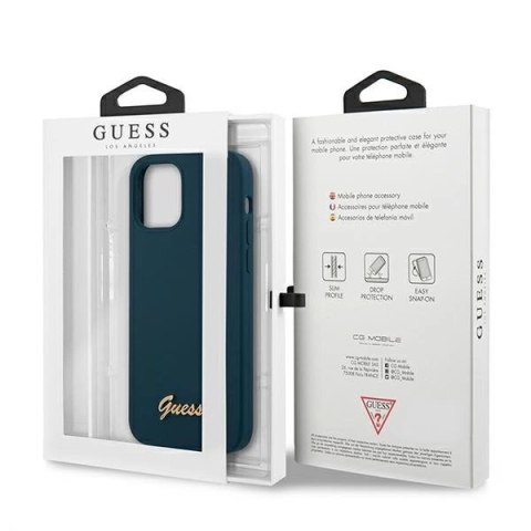 Etui Guess Metal Logo Script na iPhone 12 mini - niebieskie Etui Guess Metal Logo Script na iPhone 12 mini - niebieskie