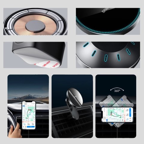 Baseus samochodowy uchwyt magnetyczny bezprzewodowa indukcyjna ładowarka Qi 15 W (kompatybilna z MagSafe do iPhone) czarny (WXJN Baseus samochodowy uchwyt magnetyczny bezprzewodowa indukcyjna ładowarka Qi 15 W (kompatybilna z MagSafe do iPhone) czarny (WXJN