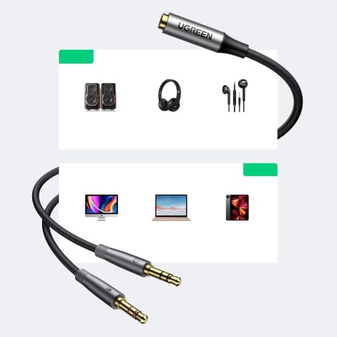 Ugreen kabel rozdzielacz AUX 3,5 mm mini jack (żeński) - 2x 3,5 mm mini jack (męski - mikrofon i słuchawki) srebrny (AV193 50255 Ugreen kabel rozdzielacz AUX 3,5 mm mini jack (żeński) - 2x 3,5 mm mini jack (męski - mikrofon i słuchawki) srebrny (AV193 50255