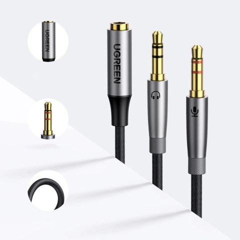 Ugreen kabel rozdzielacz AUX 3,5 mm mini jack (żeński) - 2x 3,5 mm mini jack (męski - mikrofon i słuchawki) srebrny (AV193 50255 Ugreen kabel rozdzielacz AUX 3,5 mm mini jack (żeński) - 2x 3,5 mm mini jack (męski - mikrofon i słuchawki) srebrny (AV193 50255