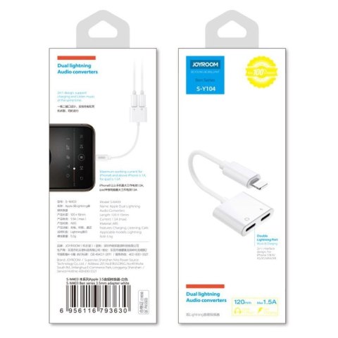 Adapter Joyroom S-Y104 słuchawkowy Lightning / 2x Lightning - biały Adapter Joyroom S-Y104 słuchawkowy Lightning / 2x Lightning - biały