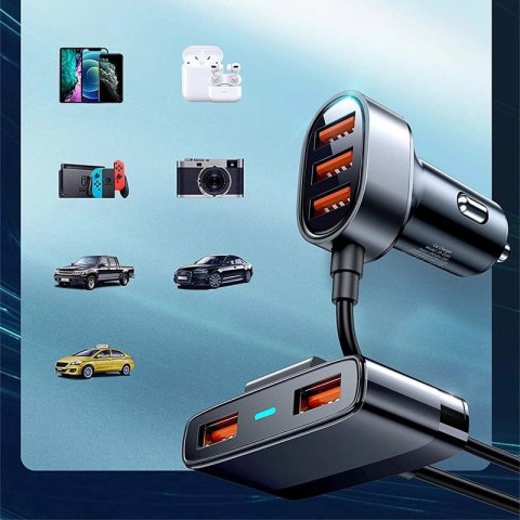Joyroom szybka ładowarka samochodowa 5x USB 6,2 A z przedłużaczem czarny (JR-CL03) Joyroom szybka ładowarka samochodowa 5x USB 6,2 A z przedłużaczem czarny (JR-CL03)