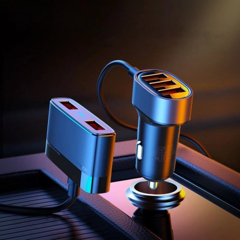 Joyroom szybka ładowarka samochodowa 5x USB 6,2 A z przedłużaczem czarny (JR-CL03) Joyroom szybka ładowarka samochodowa 5x USB 6,2 A z przedłużaczem czarny (JR-CL03)
