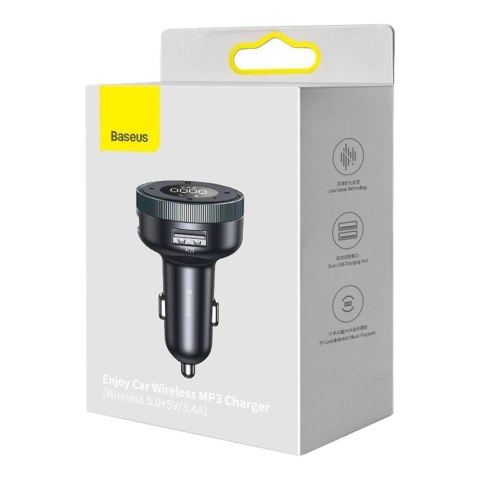 Baseus Enjoy transmiter FM ładowarka samochodowa LED 2x USB / 3,5mm jack bezprzewodowy odtwarzacz MP3 Bluetooth 5.0 3.4A czarny Baseus Enjoy transmiter FM ładowarka samochodowa LED 2x USB / 3,5mm jack bezprzewodowy odtwarzacz MP3 Bluetooth 5.0 3.4A czarny