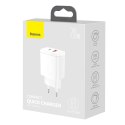 Szybka ładowarka sieciowa USB-A / USB-C Baseus Compact CCXJ-B02 20W 3A PD QC 3.0 - biała