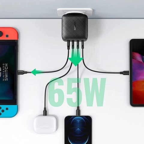 Ugreen szybka ładowarka GaN PPS 65W USB / 3x USB Typ C QC 3.0 Power Delivery SCP FCP AFC (azotek galu) czarny (CD224 70774) Ugreen szybka ładowarka GaN PPS 65W USB / 3x USB Typ C QC 3.0 Power Delivery SCP FCP AFC (azotek galu) czarny (CD224 70774)