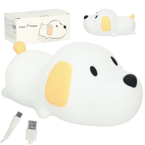 Lampka nocna dla dzieci silikonowa na baterie USB biała piesek leżący Lampka nocna dla dzieci silikonowa na baterie USB biała piesek leżący