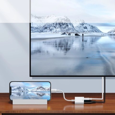 Adapter Joyroom S-H141 Lightning (męski) - HDMI FullHD 1080p 60Hz (żeński) / Lightning (żeński) - biały Adapter Joyroom S-H141 Lightning (męski) - HDMI FullHD 1080p 60Hz (żeński) / Lightning (żeński) - biały