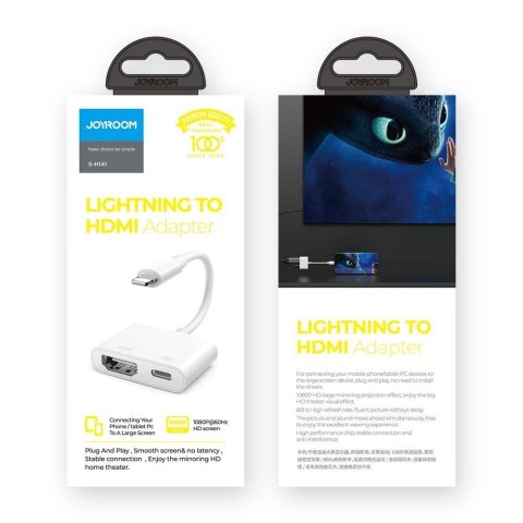 Adapter Joyroom S-H141 Lightning (męski) - HDMI FullHD 1080p 60Hz (żeński) / Lightning (żeński) - biały Adapter Joyroom S-H141 Lightning (męski) - HDMI FullHD 1080p 60Hz (żeński) / Lightning (żeński) - biały