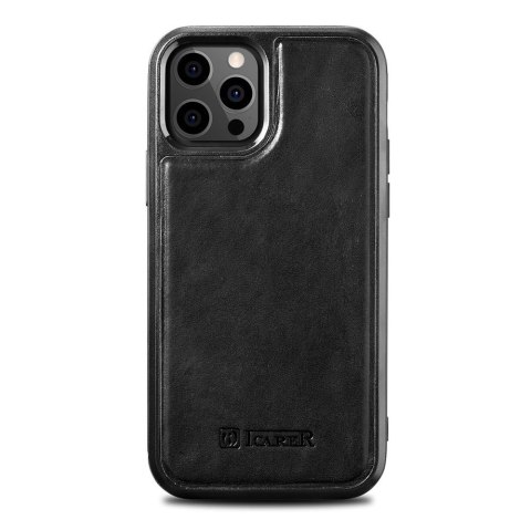ICarer Leather Oil Wax etui pokryte naturalną skórą do iPhone 12 Pro Max czarny (ALI1206-BK) ICarer Leather Oil Wax etui pokryte naturalną skórą do iPhone 12 Pro Max czarny (ALI1206-BK)