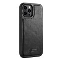 ICarer Leather Oil Wax etui pokryte naturalną skórą do iPhone 12 Pro Max czarny (ALI1206-BK)