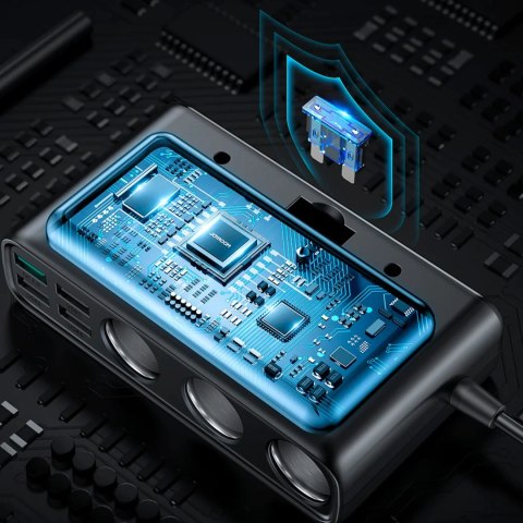 Ładowarka samochodowa 9w1 Joyroom JR-CL06 154W 5x USB-A / USB-C / 3x gniazdo zapalniczki PD QC PPS - czarna Ładowarka samochodowa 9w1 Joyroom JR-CL06 154W 5x USB-A / USB-C / 3x gniazdo zapalniczki PD QC PPS - czarna
