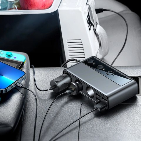 Ładowarka samochodowa 9w1 Joyroom JR-CL06 154W 5x USB-A / USB-C / 3x gniazdo zapalniczki PD QC PPS - czarna Ładowarka samochodowa 9w1 Joyroom JR-CL06 154W 5x USB-A / USB-C / 3x gniazdo zapalniczki PD QC PPS - czarna