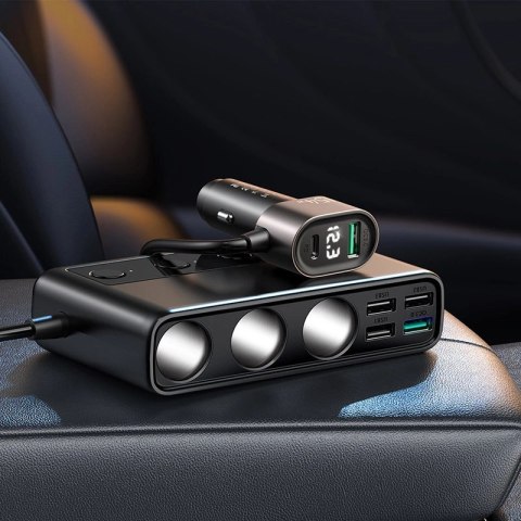 Ładowarka samochodowa 9w1 Joyroom JR-CL06 154W 5x USB-A / USB-C / 3x gniazdo zapalniczki PD QC PPS - czarna Ładowarka samochodowa 9w1 Joyroom JR-CL06 154W 5x USB-A / USB-C / 3x gniazdo zapalniczki PD QC PPS - czarna