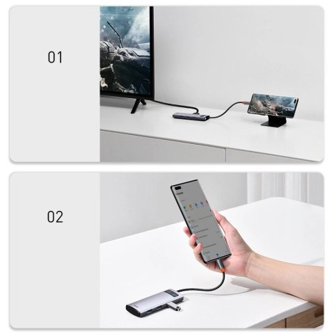 Baseus Metal Gleam Series multifunkcjonalny HUB USB 5w1 USB Typ C PD 100W HDMI szary (WKWG020013) Baseus Metal Gleam Series multifunkcjonalny HUB USB 5w1 USB Typ C PD 100W HDMI szary (WKWG020013)