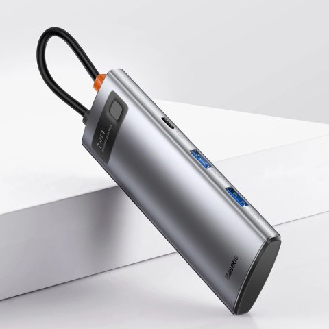 Baseus Metal Gleam Series multifunkcjonalny HUB USB 7w1 Typ C HDMI czytnik kart TF PD szary (WKWG020113) Baseus Metal Gleam Series multifunkcjonalny HUB USB 7w1 Typ C HDMI czytnik kart TF PD szary (WKWG020113)