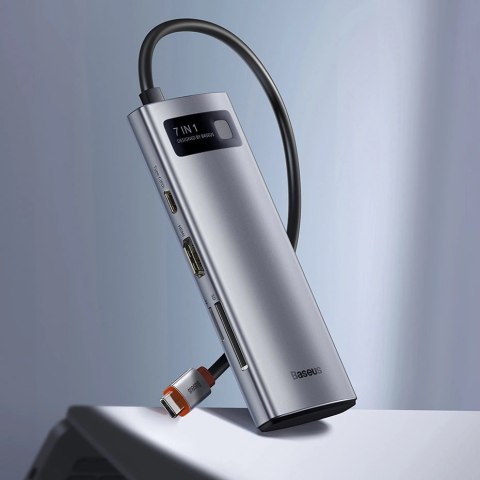 Baseus Metal Gleam Series multifunkcjonalny HUB USB 7w1 Typ C HDMI czytnik kart TF PD szary (WKWG020113) Baseus Metal Gleam Series multifunkcjonalny HUB USB 7w1 Typ C HDMI czytnik kart TF PD szary (WKWG020113)