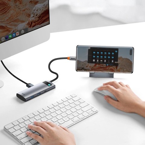 Baseus Metal Gleam Series multifunkcjonalny HUB USB 7w1 Typ C HDMI czytnik kart TF PD szary (WKWG020113) Baseus Metal Gleam Series multifunkcjonalny HUB USB 7w1 Typ C HDMI czytnik kart TF PD szary (WKWG020113)
