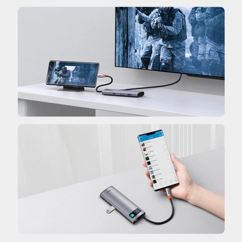 Baseus Metal Gleam Series multifunkcjonalny HUB USB 7w1 Typ C HDMI czytnik kart TF PD szary (WKWG020113) Baseus Metal Gleam Series multifunkcjonalny HUB USB 7w1 Typ C HDMI czytnik kart TF PD szary (WKWG020113)