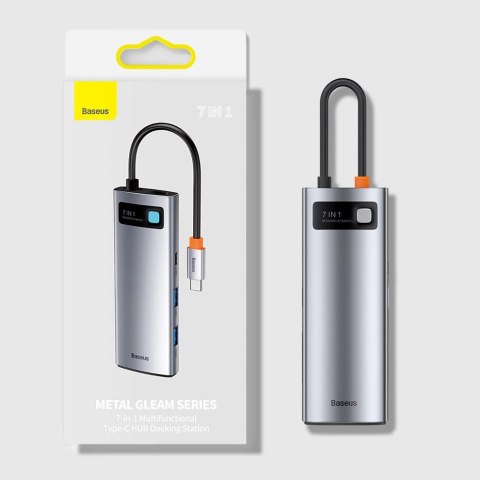 Baseus Metal Gleam Series multifunkcjonalny HUB USB 7w1 Typ C HDMI czytnik kart TF PD szary (WKWG020113) Baseus Metal Gleam Series multifunkcjonalny HUB USB 7w1 Typ C HDMI czytnik kart TF PD szary (WKWG020113)