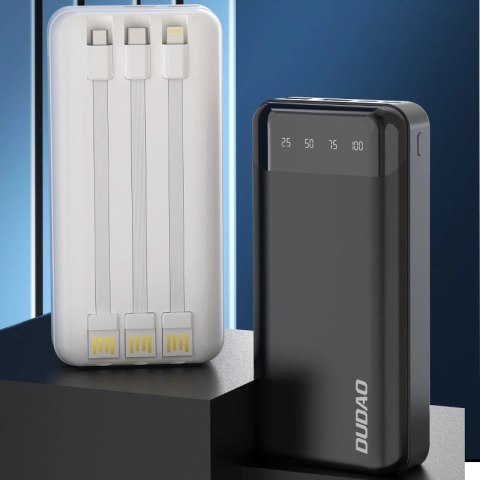 Dudao pojemny powerbank z 3 wbudowanymi kablami 20000mAh USB Typ C + micro USB + Lightning czarny (Dudao K6Pro+) Dudao pojemny powerbank z 3 wbudowanymi kablami 20000mAh USB Typ C + micro USB + Lightning czarny (Dudao K6Pro+)