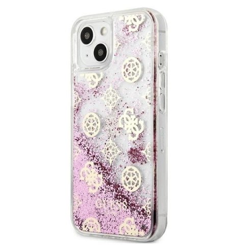 Etui Guess Peony Liquid Glitter na iPhone 13 mini - różowe Etui Guess Peony Liquid Glitter na iPhone 13 mini - różowe
