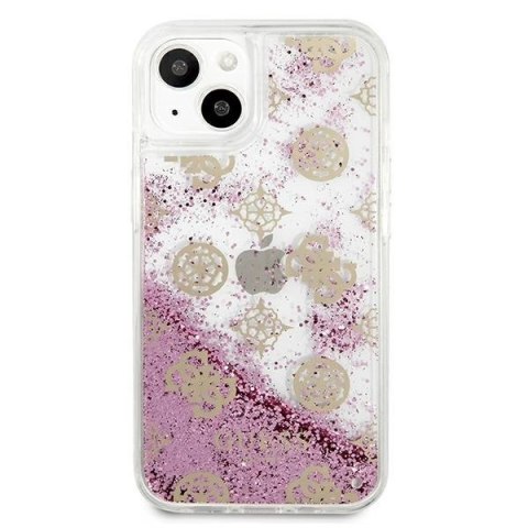 Etui Guess Peony Liquid Glitter na iPhone 13 mini - różowe Etui Guess Peony Liquid Glitter na iPhone 13 mini - różowe