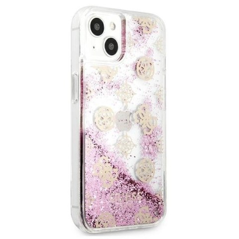 Etui Guess Peony Liquid Glitter na iPhone 13 mini - różowe Etui Guess Peony Liquid Glitter na iPhone 13 mini - różowe
