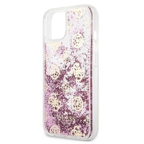 Etui Guess Peony Liquid Glitter na iPhone 13 mini - różowe Etui Guess Peony Liquid Glitter na iPhone 13 mini - różowe