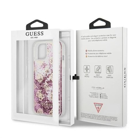 Etui Guess Peony Liquid Glitter na iPhone 13 mini - różowe Etui Guess Peony Liquid Glitter na iPhone 13 mini - różowe
