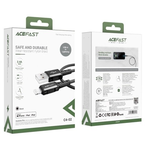 Acefast kabel MFI USB - Lightning 1,8m, 2,4A czarny (C4-02 A Black) Acefast kabel MFI USB - Lightning 1,8m, 2,4A czarny (C4-02 A Black)