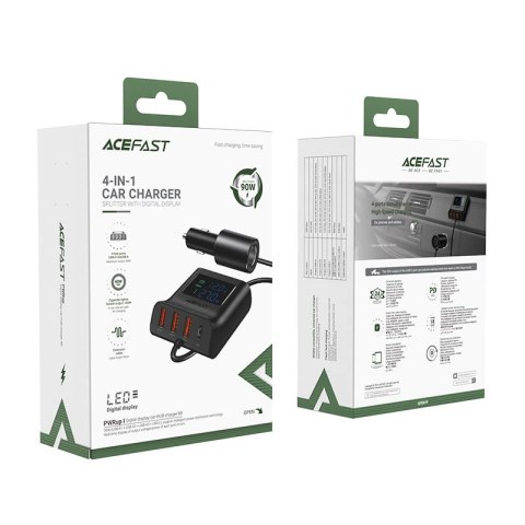 Acefast ładowarka samochodowa 90W USB Typ C / 3x USB / gniazdo zapalniczki, PPS, PD3.0, QC3.0, AFC, FCP stacja ładująca czarny ( Acefast ładowarka samochodowa 90W USB Typ C / 3x USB / gniazdo zapalniczki, PPS, PD3.0, QC3.0, AFC, FCP stacja ładująca czarny (