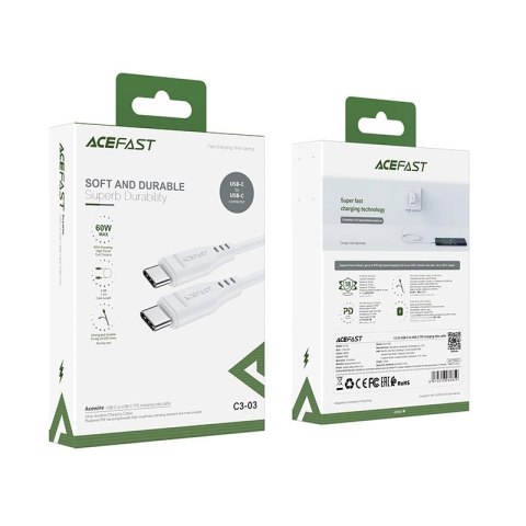 Kabel Acefast C3-03 USB-C - USB-C PD QC 60W 3A 480Mb/s 1,2m - biały Kabel Acefast C3-03 USB-C - USB-C PD QC 60W 3A 480Mb/s 1,2m - biały