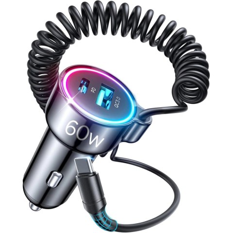 Joyroom szybka ładowarka samochodowa 3 w 1 z kablem USB Typ C 1,6m 60W czarny (JR-CL07) Joyroom szybka ładowarka samochodowa 3 w 1 z kablem USB Typ C 1,6m 60W czarny (JR-CL07)