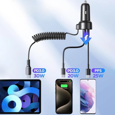 Joyroom szybka ładowarka samochodowa 3 w 1 z kablem USB Typ C 1,6m 60W czarny (JR-CL07) Joyroom szybka ładowarka samochodowa 3 w 1 z kablem USB Typ C 1,6m 60W czarny (JR-CL07)