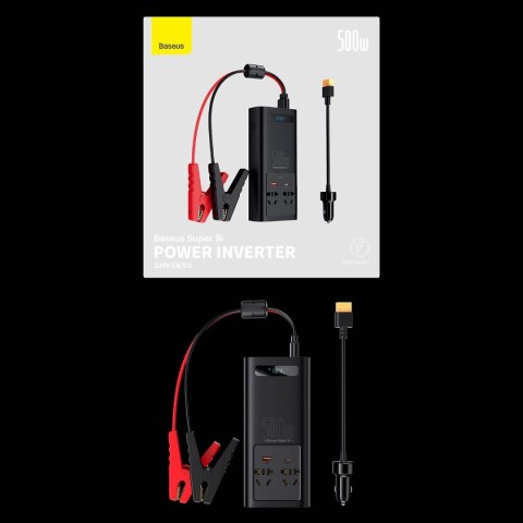 Baseus samochodowa przetwornica inwerter prądu 150W 12V / 500W 220V (wtyczka EU i CN) czarny (CGNB000101) Baseus samochodowa przetwornica inwerter prądu 150W 12V / 500W 220V (wtyczka EU i CN) czarny (CGNB000101)