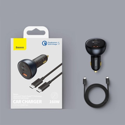 Ładowarka Baseus TZCCZM-0G samochodowa USB-A / USB-C 160W PPS / QC 5 / PD - szara Ładowarka Baseus TZCCZM-0G samochodowa USB-A / USB-C 160W PPS / QC 5 / PD - szara